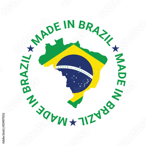 made in brazil stamp circle logo vector design with flag in brazil map 	