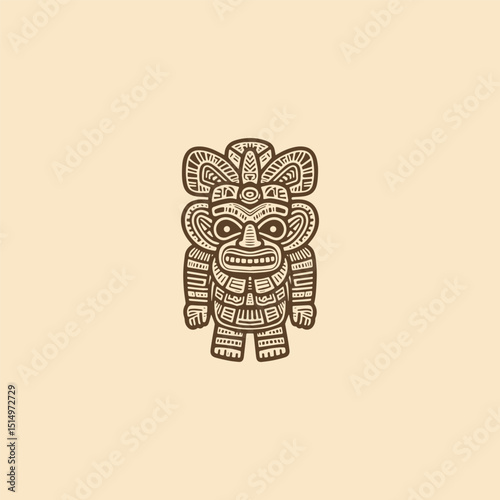 Mayan totem engraving style logo design vector vintage
