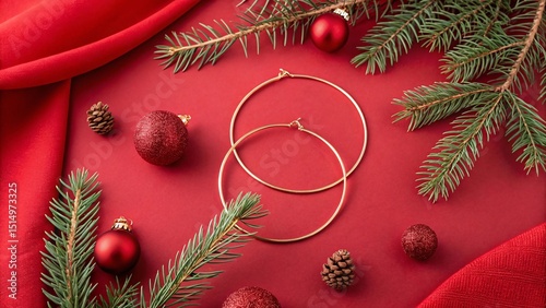 Elegant Holiday Decor with Gold Hoops and Crimson Accents V2
