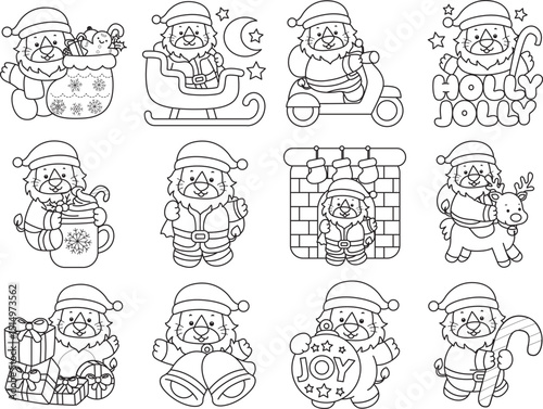 Outline of Cute Lion icon. Lineart of Funny baby Lion animal series stock illustration. life of fluffy Lion designs.