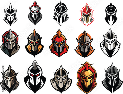 set of Spartan warrior helmets logo vector illustration