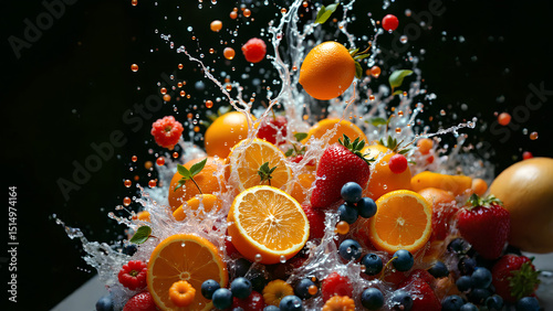 Fruits in water splash