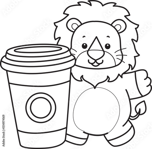 Outline of Cute Lion icon. Lineart of Funny baby Lion animal series stock illustration. life of fluffy Lion designs.