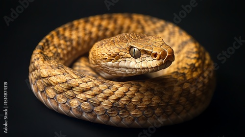 Coiled Rattlesnake Close-up on Dark Background Captivating Wildlife Shot