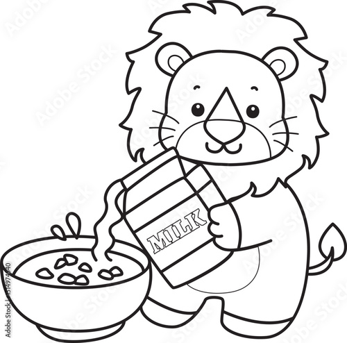 Outline of Cute Lion icon. Lineart of Funny baby Lion animal series stock illustration. life of fluffy Lion designs.