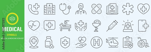 Hospital Line Editable Icons set. Vector illustration in modern thin line style of medicine related icons doctor, ambulance, treatment, and more. Pictograms and infographics