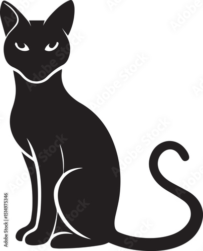 Cat Silhouette Sitting Arched Back Minimal Vector