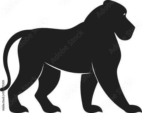 Black baboon silhouette wild animal primate mammal africa isolated
