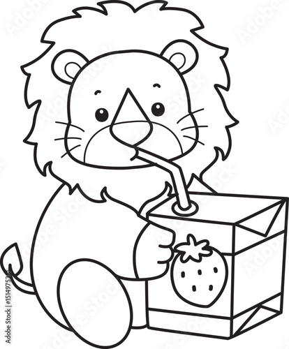 Outline of Cute Lion icon. Lineart of Funny baby Lion animal series stock illustration. life of fluffy Lion designs.