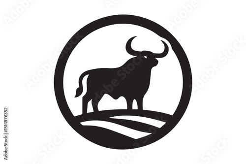 Cow Silhouette logo image. Ox, Calf, Cattle, Buffalo art Illustration logo black and white.