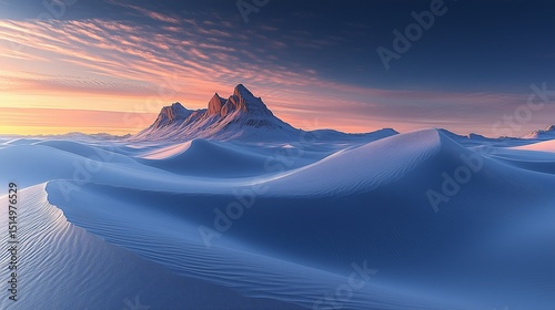 Sunrise over Frozen Dunes: Majestic Peaks Bathed in Golden and Rose Hues

