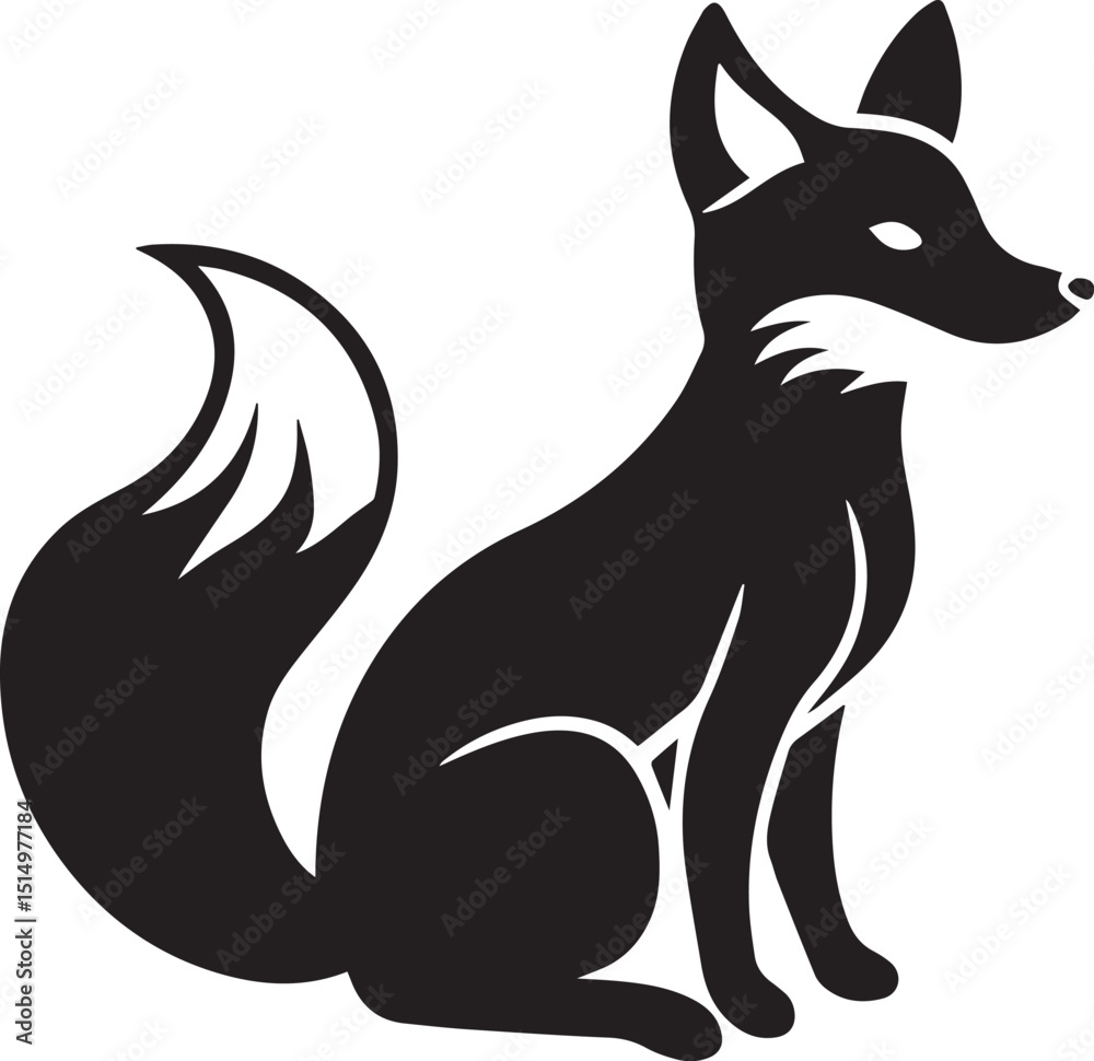 Fototapeta premium Fox Silhouette Sitting Bushy Tail Minimal Flat Style