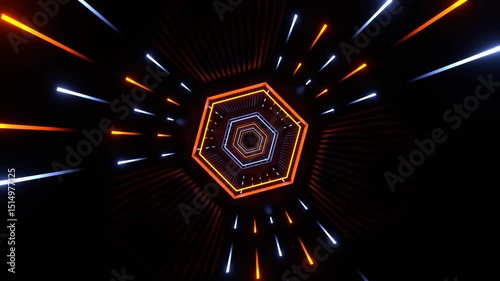 Orange and Light Blue Neon Hexagon Futuristic Tunnel Background VJ Loop in 4K