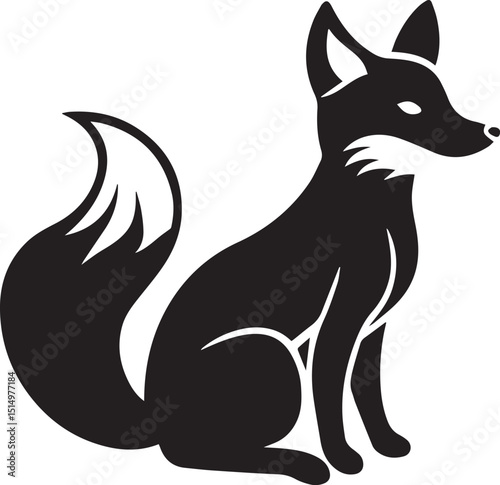 Fox Silhouette Sitting Bushy Tail Minimal Flat Style