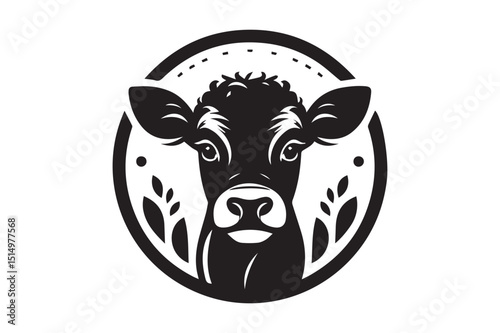 Cow Silhouette logo image. Ox, Calf, Cattle, Buffalo art Illustration logo black and white.
