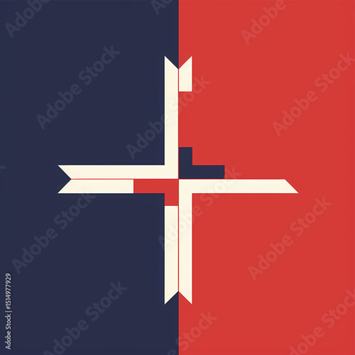 Abstract Geometric Cross A Study in Complementary Colors and Minimalist Design