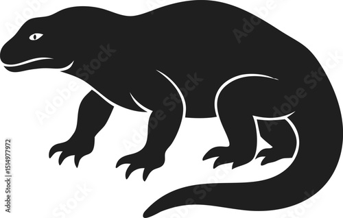 Black komodo dragon silhouette reptile monitor lizard isolated dangerous
