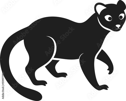 Black kinkajou silhouette mammal rainforest animal isolated arboreal