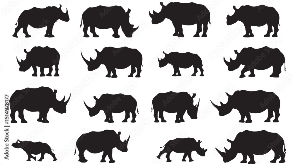 Fototapeta premium Rhino silhouette vector , black silhouettes isolated on white background