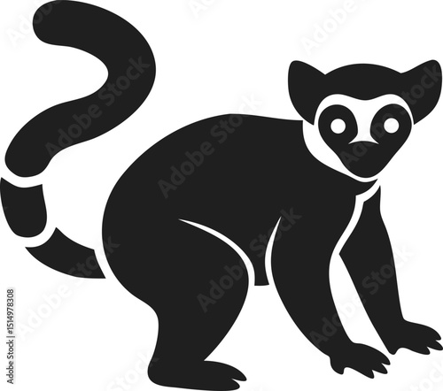 Black lemur silhouette wild animal primate mammal madagascar isolated