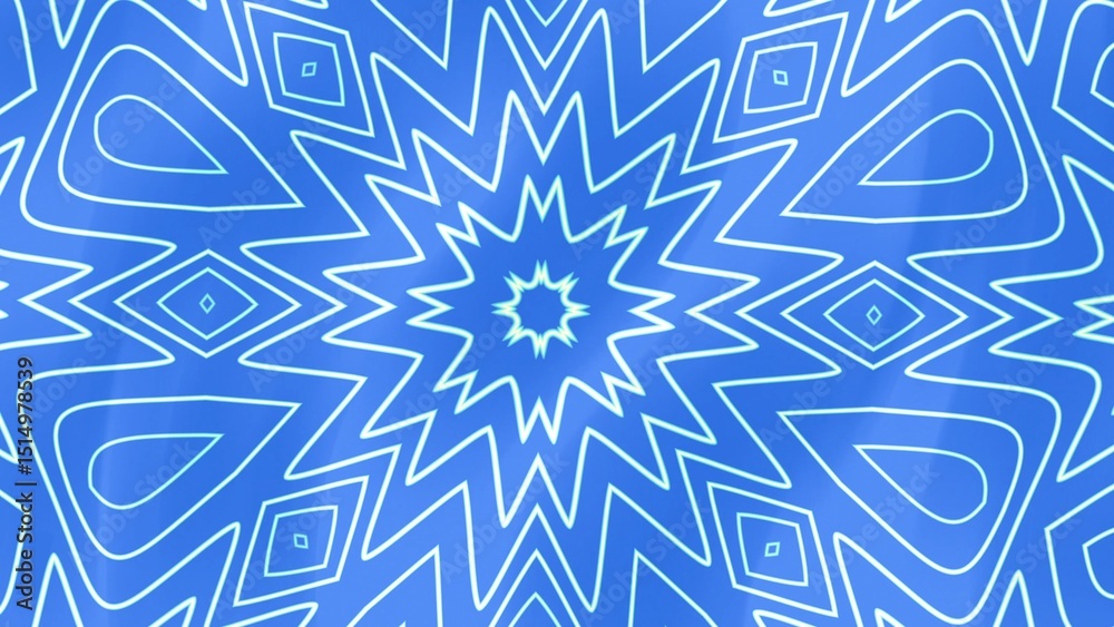 Blue Neon Kaleidoscope Abstract Background with Geometric Symmetrical Starburst Pattern, Digital Psychedelic Art with Optical Illusion Effect Blue Neon Kaleidoscope Abstract Background with Geometric Symmetrical Starburst Pattern, Digital Psychedelic Art with Optical Illusion Effect