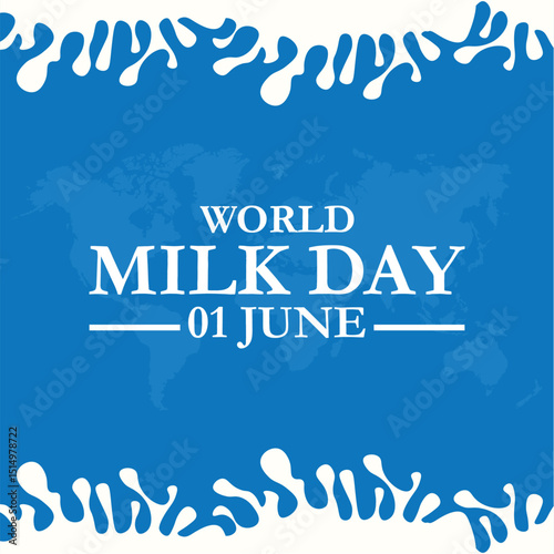 World Milk Day 1 June milk glass vector poster. World Milk Day logo icon design, vector illustration. World Milk Day Vector Illustration.