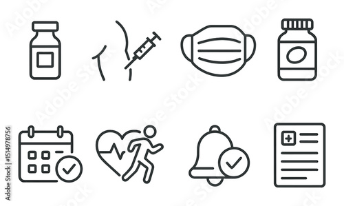 Preventive health outline icons set – safety, care, and wellness symbols