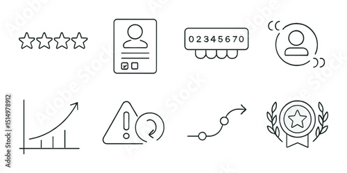 User feedback outline icons set – reviews, communication and performance symbols