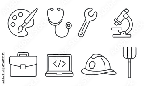 Career and profession icon set in linear style. work and occupation symbols