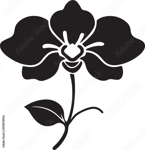 Orchid Flower Silhouette Long Stem Minimal Flat Design