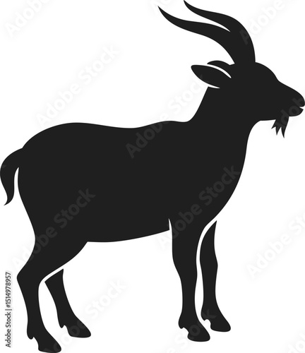 Black markhor silhouette wild goat animal mountain isolated spiral