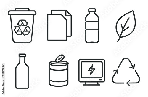 Waste sorting silhouette icons set – recycling, environment and green living symbols
