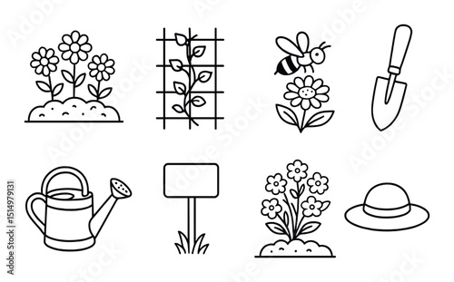 Floral garden silhouette icons set – nature, botanical and outdoor gardening symbols