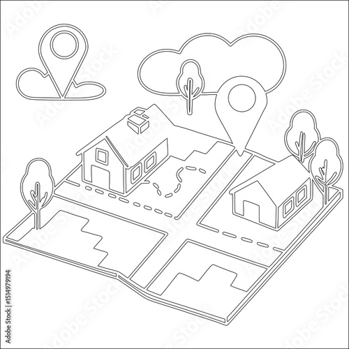 Hand-drawn vector illustration of a house plan or architectural sketch icon