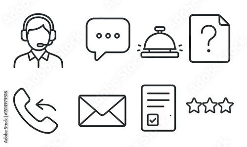 Customer support line icons set – outline, help center and service communication symbols