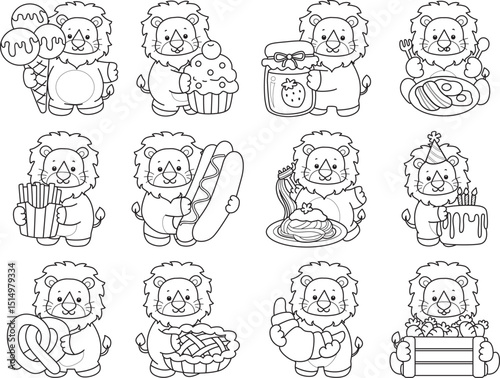 Outline of Cute Lion icon. Lineart of Funny baby Lion animal series stock illustration. life of fluffy Lion designs.