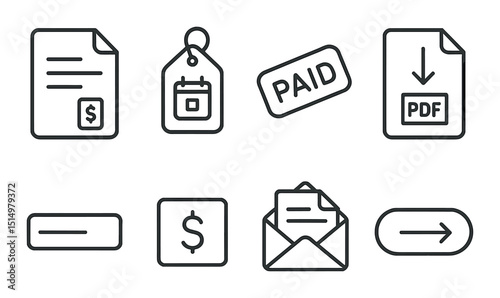 Online invoice icon set in silhouette style. billing and payment symbols