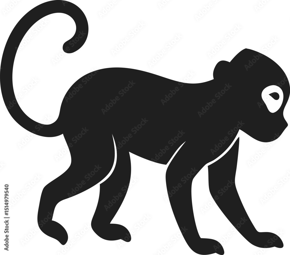 Obraz premium Black monkey silhouette wild animal primate mammal isolated simple