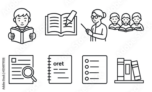 Education and learning icons set – outline, school and teaching symbols