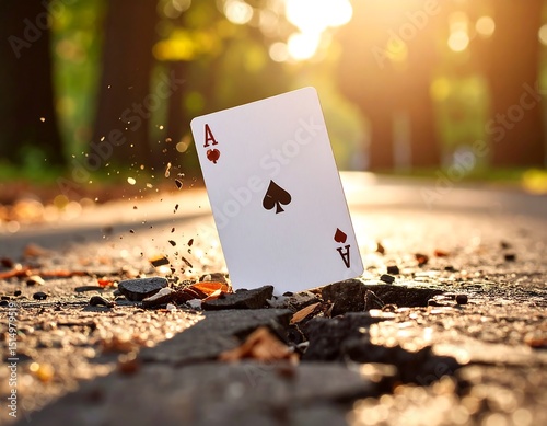 Ace of Spades card in cracked pavement