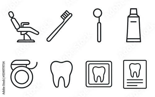 Dental clinic outline icons set – simple, teeth and oral care symbols for design