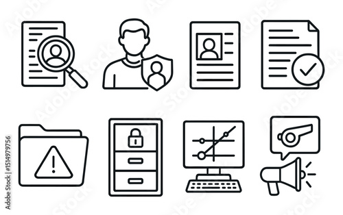 Internal threat outline icons set – security, data protection and cyber symbols