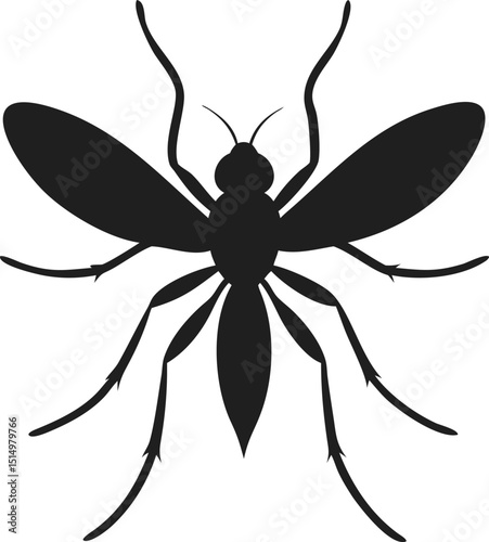Black mosquito silhouette insect flying pest isolated disease biting
