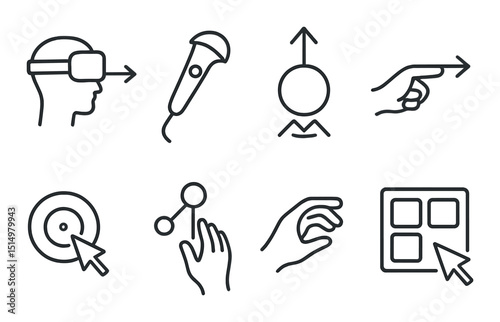 Virtual reality silhouette icons set – immersive, digital, futuristic technology symbols