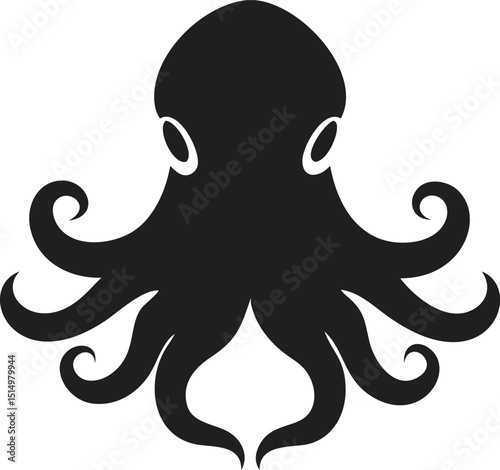 Black octopus silhouette sea animal ocean isolated simple tentacle