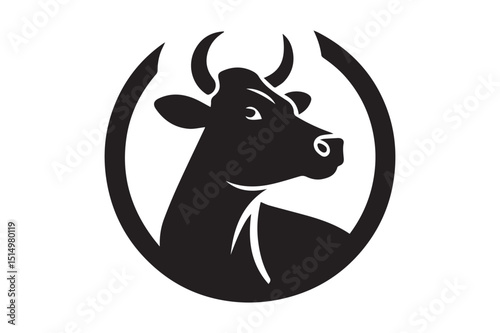 Cow Silhouette logo image. Ox, Calf, Cattle, Buffalo art Illustration logo black and white.