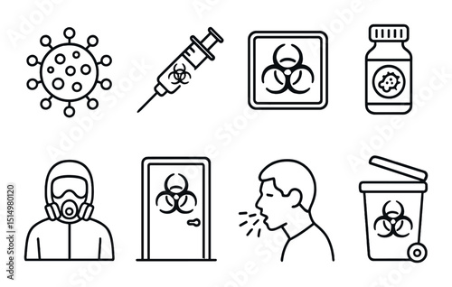 Biological hazard outline icons set – safety, caution and health symbols