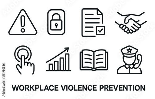 Workplace safety outline icons set – protection, hazard and security symbols