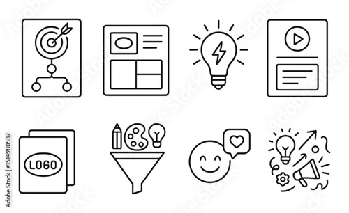 Creative marketing outline icons set – advertising, branding and promotion graphics
