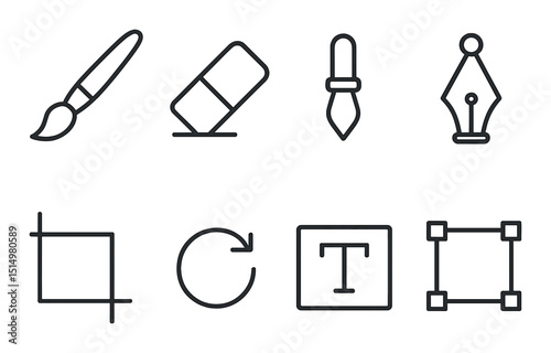 Graphic design outline icons set – tools, cursor and creative elements